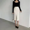 Rokken hzirip vrouwen 2021 herfst lente hoge taille office dames potlood solide sexy formele PU lederen elegante lange rok