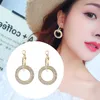 18K Rose Gold Plated Shiny Double Circle Hoop Dangle Rhinestone Crystal Earrings for Women Ladies Girls Bridal Wedding Jewelry Acc6524903