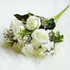 Bouquet de roses en soie, 5 fourchettes, 10 capitules, décoration de mariage, fleur Rose bleu rouge