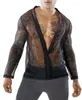 Hommes décontracté maille chemises transparentes T-Shirt garçons chemise à manches longues haut en V profond Cardigan hauts Cool T-Shirt pour hommes