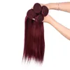 CE certificated Dark Red Virgin Hair Silk Straight human Hair Bundle Color 99J Burgundy Human hair weft