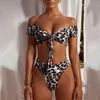 Badeanzug mit Leopardenmuster für Damen, hoher Taillenbikini, 2020, brasilianischer Tanga-Badeanzug, Push-up-Knoten-Bademode, Micro-Bikini-Set