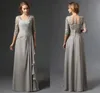 New Silver 2022 Mother Of The Bride Dresses Aline Half Sleeves Chiffon Lace Plus Size Long Elegant Groom Wedding Party Gown7291935