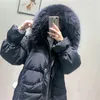 2019 Vinter Nya Kvinnors Stora Raccoon Fur Hooded Loose Palazzo Vit Duck Down Padded Midi Long Parkas Down Coat Casacos SMLXL