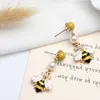 Yellow Gold Designer Bee stud Earrings for Women trendy Bee Pearl Cute Bee Dangel Long Style stud Earring Jewelry Gifts For Women 5754052