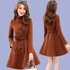 2020 New Women outerwear autumn winter clothing Korea fashion belt warm woolen dress blends Slim female elegant woolen coat