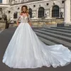 Modesta Capela Train Lace Um vestido de casamento da Linha 2019 da colher Sexy pescoço longo manga princesa Noiva Vestidos Vestido de Noiva