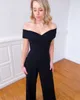 Dresses 2020 Prom Pageant Jumpsuits Column Off the Shoulder Black White Crepe Long Formal Event Party Wear Dress Zipper Back Bridal Brides