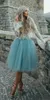 2019 New Cheap Homecoming Dresses Long Sleeve Lace Blue Tulle Two Pieces Prom Gowns A Line Knee Length Cocktail Dresses