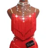 Brillantes diamantes de imitación vestidos de baile latino para mujeres S-L rojo Sexy salsa flecos falda vestido de noche salón competencia ropa 263Y