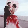 빨간색과 흰색 연인 웨딩 드레스 2020 낭만적 인 공 가운 얇은 명주 그물 우아함 신부 가운 패션 Vestidos de Noiva