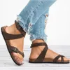 Hot Sale-Women's Sandals Shoes 2019 Summer Toe Thick Flat Solid PU Casual Girl Beach Female Flops Ladies Footwear Women Black Brown 35-43