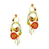 Boucles d'oreilles d'hirondelle de fleur de marque française en gros pour les filles plaqué or 18 carats cercle oreille Stud S925 boucle d'oreille aiguille bijoux en émail pour femmes