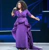 Elegant Oprah Winfrey Celebrity Evening Dresses Women Gowns Long Ruffles Middle East Dubai Arabic Style Purple Sleeves Plus Size Formal Wear Prom Dress