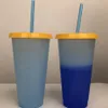 Пластиковые чашки Съемные Изменение цвета страницы Бутылки для воды Изолированный массажеры тепловой защиты портативный воды Кубок с соломой 5style RRA1751