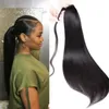 Elibess Brand Human Ponytail Straight Ribbon Ponytails Clip In Hair Extensions 200g 2st, 18 20 22 "Wrap Pony Tail Horsetail, Gratis frakt