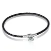 Wholesale- authentieke 925 sterling zilveren sluiting kraal Originele stempel geweven lederen armband past Pandora Charms Armband DIY Mode-sieraden