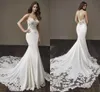 Top Spitze Appliqued Spaghetti Backless Mermaid Brautkleid Sexy Strand Böhmischen Boho Brodal Kleid plus Größenkleider