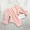 2020 bambino Horn i pagliaccetti del manicotto del merletto arrampicata vestito uncinetto un pezzo tute Vuoto-fuori rosa bianco di pizzo pieno