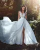 Robes de mariée bohème 2019 pas cher robes de mariée bohème pure cou devant fentes en mousseline de soie plage Boho robes de mariée sexy dentelle jardin mariage