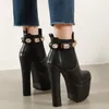 Kvinna Ankle Booties Designer Luxury Boots Black Buckle Platform Boots Chunky Heel Motocycle Boots 16cm Storlek 34 till 40