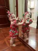 Baby Girl Summer Rompers Infant Casual Jumpsuit Bow Headbands 2pcsset Watermeloenprint Playsuit kleding Vliegende mouwen Outfits9254182