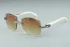 نمط الماس تصميم T3524018-3 عدسات القطع الصغيرة النظارات الشمسية ، نظارات معابد بوفالو البيضاء الطبيعية ، الحجم: 18-140 ملم