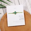 Pulsera colgante de cruz de piedra de resina natural de moda con tarjeta de deseo Pulseras de cuerda trenzada de cuerda colorida para hombres mujeres regalo de joyería