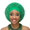 Nijeryalı Gee Headtie ile İnci ile zaten Yapılan Oto Helik Türban Kap Afrika Aso Ebi Gele Aso OKE Headtie Big Brim 2018