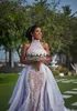 Plus Szie Robes de mariée africaines avec train détachable 2019 Modeste jupe gonflée à col haut Sima Brew Country Garden Royal Wedding G289f