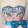 Echt beeld schattige homecoming jurken kant appliques strapless boog meisjes pageant jurken met sjajers pailletten knie lengte prom jurken