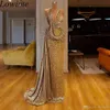 Goldene reflektierende erstaunliche Meerjungfrau -Promise mit hoher Seite sexy sexy eine Schulter lange Ärmel formelle Abendwettbewerbskleid Custom