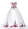 White Red Green Embroidery Quinceanera Dresses Beaded Strapless Lace-up Satin Prom Dress Graduation Evening Gowns Long Formal Sweet 16 Dress