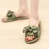 Hot Sale-Slipper Korea And Satins Bow Furnishing Sandals Non-slip Ventilation Home Women's Cool silk cloth shoes woman zapatos mujer