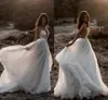 Berta 2019 strand sexig bröllopsklänningar Spaghetti Backless Lace Tulle Bridal Gowns Bohemian Plus Storlek Land Vestido de Novia