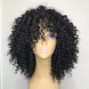 HD Transparant Korte Bob Afro Kinky Krullend Menselijke Pruik met Bang Fringe Pre Geplukt Gebleekte Knopen Remy Mongoolse Haar Pruiken 150% Dichtheid