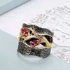 Vintage Braut Hochzeit Ring Glück Baum Punk Gun Schwarz Mosaik Rot Zirkon Stein Finger Ringe Für Frauen DropShip