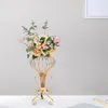 Düğün Çiçek Dekor Galvanik Altın Ferforje Hollow Standı Süsler Ile İpek Çiçek Çelenk Masa Düzenleme T Yol Kurşun