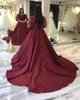 2020 Plus Size Bourgondië Een lijn Avondjurken Kant Applique 3/4 Mouwen Satijn Formele Jurk Avondjurken Vestido de Fiesta Roken de Soirée