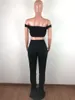 Tsuretobe Streetwear 2 Piece Set Women Crop Top And Stacked Pants Split Matching Sets Off Shoulder Club Outfits Summer Clothes CX200702