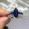 Heißer Verkauf Luxus blau Marquise Cut 3 Karat simuliert Diamant Ehering für Frauen haben S925 Logo echte 925 Silber Ringe Finger