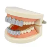 18K Real Gold Plated Teeth Grillz Caps Iced Out CZ Top & Bottom Vampire Fangs Dental Grill Set for Men Wholesale