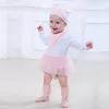 3 stks Baby Meisjes Bodysuits Pasgeboren Organische Katoen Peuter Kleding Set Infant Chiffon Outfit + Hat + Biedingen Baby Girl Ondergoed