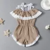 Baby Rompers Girls Lace Suspender Jumpsuits Summer Lotus Leaf Collar Cotton Linen Onesies Outfits Children Off Shoulder Bodysuits BYP617