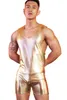 Black Gold Silver Metallic Мужчины Кожезаменитель топы без рукавов Короткие Комбинезон Sexy Tight Bodysuit Фитнес Wrestling Shapewear