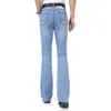 Casual Mens Bell Bottom Calças de Jeans Negócios Blue Mid Cintura Slim Fit Boot Corte Semi-Flared Flare Perna Denim Calças Plus Size