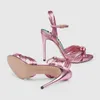 Gratis frakt 2019 Läder Catwalk Modeller Lucky Classic Sexy Lip Snake Open Toe Wedding 10.5cm Stiletto High Heels Sandal Rosa 34-43 01