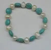 100% natural Freshwater Pearl Turquoise Bracelet 8-9mm pearl Beaded Bracelet Elastic force woman girls Bracelet 10pcs