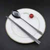 2 Pcs / Lot Vaisselle En Acier Inoxydable Dîner Ensemble Scoop Noir Rose Doré Argent Chop Sticks Couverts En Métal Vaisselle Coréenne Ensemble C18112701