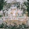 Bröllop järnkonst efterrätt tabell femdelad cylindrisk efterrätt bord utomhus konstgjord blomma bröllops prop dekoration tårta stå